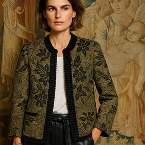 [xl] ALLURE Blazer jacket vintage damask velvet ruffles beads floral